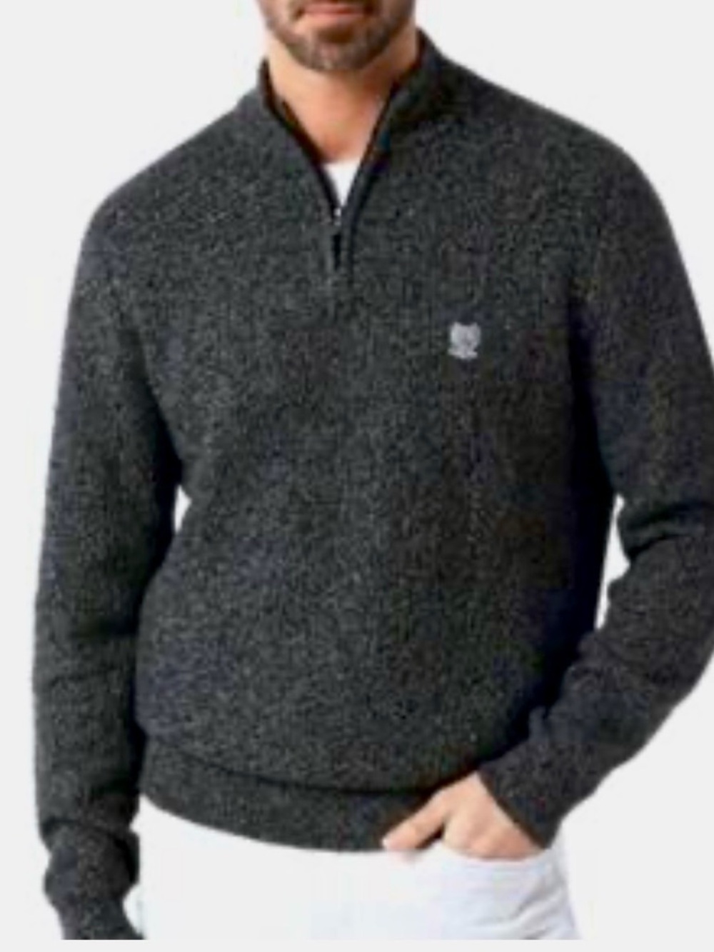 Chaps Men's Heather Charcoal Quarter-Zip Sweater